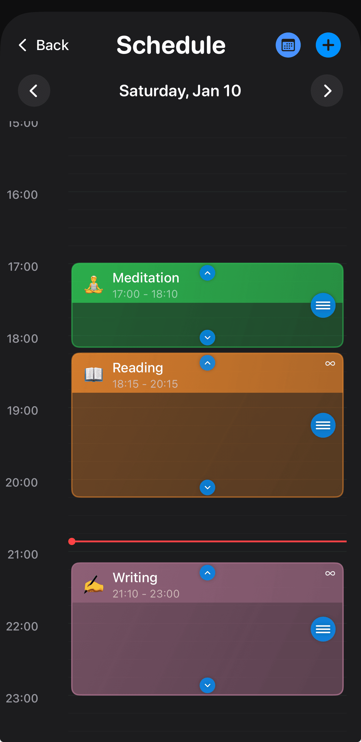 TimeBlocks schedule view